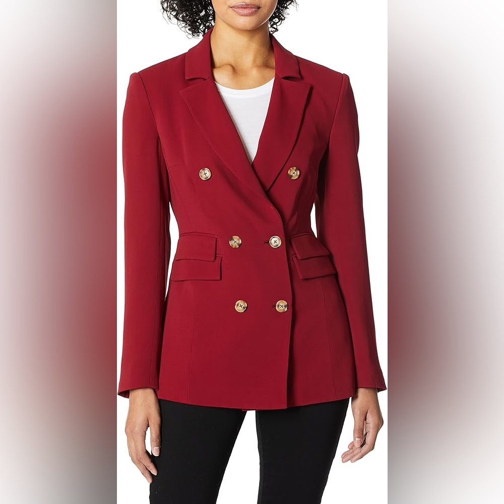 Revolve C/MEO Collective Red Notch Collar Blazer size Small Buttoned Golden